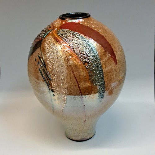 Click to view detail for #240739 Raku Vessel Glitter Glaze $95